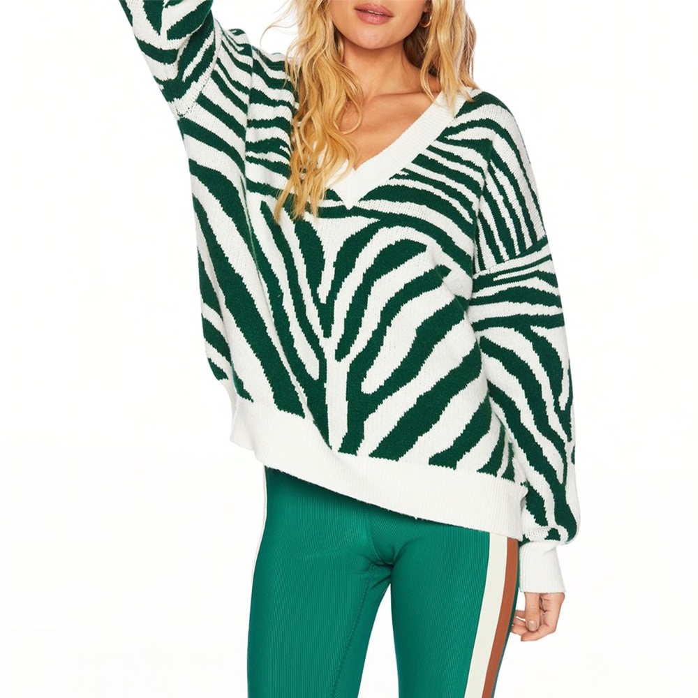 NWT Beach Riot Joey zebra print v-neck sweater